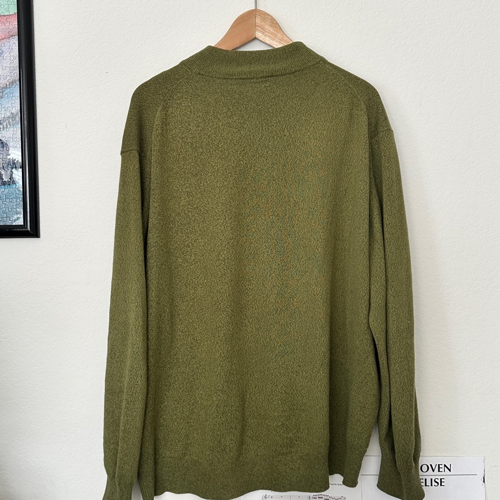 Vintage Biella Black Made in Italy Olive Green Mock Neck Wool Sweater Mens XL